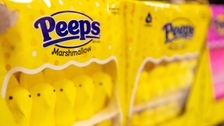 Marshmallow Peeps candies on the shelf