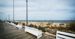 Delaware boardwalk on water with benches