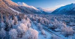 Alaska&#x27;s rustic landscape blanketed in snow