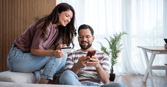 Couple using credit card online