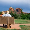senior couple on bench in arizona