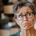 elderly woman with confused expression