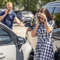 Woman making a call after an accident