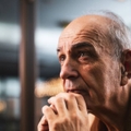Close up portrait of pensive and worried senior man