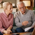 elderly couple reviewing life insurance documents