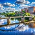 waterfront scene of downtown Eau Claire, Wisconsin