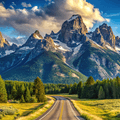 Winding road through Grand Teton Park Wyoming