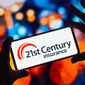21st Century Insurance logo on a smartphone
