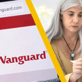 vanguard website and woman reviewing finances