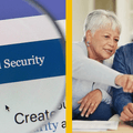 social security webpage and older couple on laptop