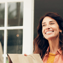 Woman getting a food delivery