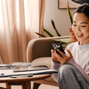 person on phone at home