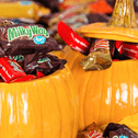 halloween candy in ceramic pumpkins