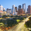 Downtown Houston roadway with city in skyline