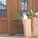 Bags of groceries outside front door