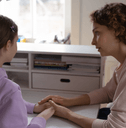 Mom talking to daughter