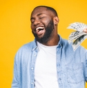 african american man in casual t-shirt holding money dollar bills