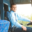 Bus driver smiling