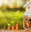 Stack of coins with model house