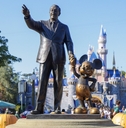 Statue of Walt Disney and Mickey Mouse located in Disneyland California