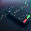 Futuristic stock exchange scene with mobile phone