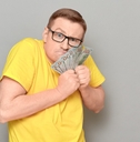  greedy man holding money in hands