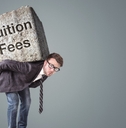 man carrying a heavy stone marked with tuition fees