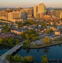 Delaware River flows smoothly by Wilmington at dawn