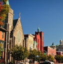 long street of historical part of Harrisburg in Pennsylvania