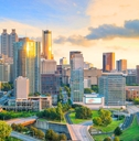 The downtown Atlanta skyline at sunrise. 