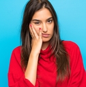 young woman with red sweater