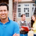 man at new home site