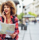 female traveler lost in the city