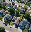 view from above showing houses on a street