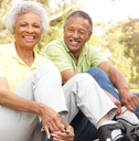 senior couple putting line skates