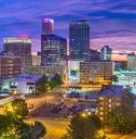 skyscrapers in tulsa oklahoma with lights at night