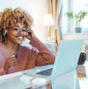 businesswoman in a video call using laptop 
