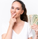 woman flaunting money in hand