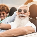 senior multiracial couple having fun on road trip