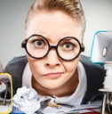 crazy thoughtful accountant businesswoman