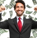 happy man enjoying in raining us dollars 