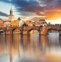 charles bridge at sunset in prague