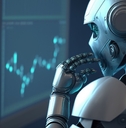 ai robot analyzing data on monitor