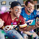 american football players celebrating with confetti