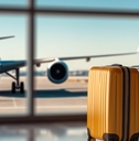 suitcases at airport lounge window