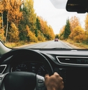 driving a car down a fall road