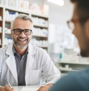 male pharmacist prescribing medicines to patient