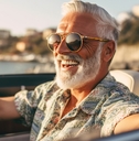 senior man enjoying road trip