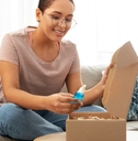 woman opening parcel box