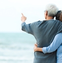 romantic senior couple at tropical vacation